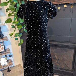 Vintage Black Velvet Polka Dot Dress